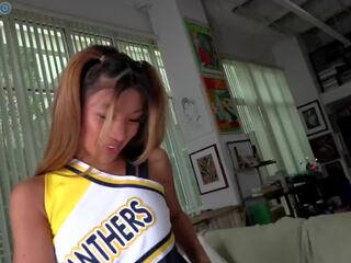 Cheerleader Clara Trinity jerks off Mr. POV in the point-of-view hand job video Coach! It Doesn't Fit!!