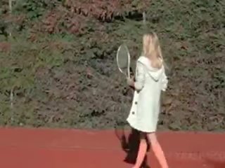 Dirty divinity slattern Sasha teasing pussy with tennis racket